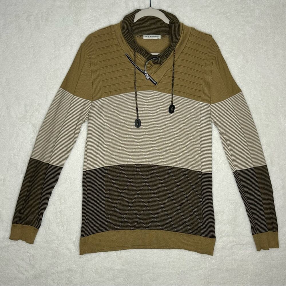 LCR Black Edition Sweater Mens Size XXL Tan Cream Brown Zip Collar Drawstring